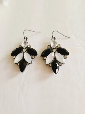 Chandelier Cluster Dangle Earrings black & white with simulated dimonds - Image 1 of 3