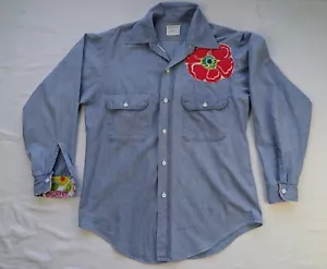 Vintage Women's Floral Patch Long Sleeve Unique Buttoned Blouse Large - Picture 1 of 19