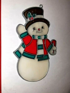 Schneemann Ente Kerze Kunststoff Buntglas Fenster Sonnenfänger Sonnenfänger Vintage - Bild 1 von 4