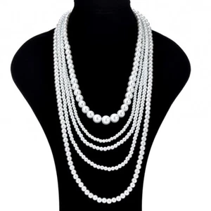 5 capas grandes perlas blancas collar cadena moda mujeres joyería - Imagen 1 de 5