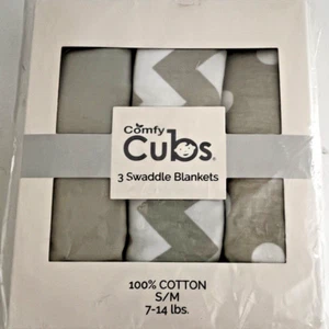 NEW Comfy Cubs Swaddle Blankest 3 Pack Small 7-14 Lbs Gray & White Designs - Picture 1 of 2