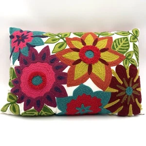 Pier 1 Imports Pillow Embroidered Floral Multicolored 14” X 20” - Picture 1 of 11