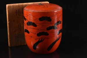 T4562: Japanese Wooden Lacquer ware Crane gold lacquer TEA CADDY Natsume w/box - Picture 1 of 9