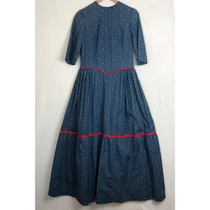 Vintage 70er Jahre Handarbeit Maxi Stufen Prärie Kleid 36" *siehe Maße blau Kaliko - Bild 1 von 13