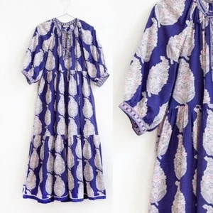 Matta NY Katie Dal dress cotton Aline boho pockets blue made in India - Picture 1 of 10