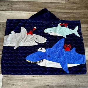 Pottery Barn Niños Terry Tiburón Cangrejo Marinero Bebé Toalla con Capucha Azul Playa Baño Piscina - Imagen 1 de 6