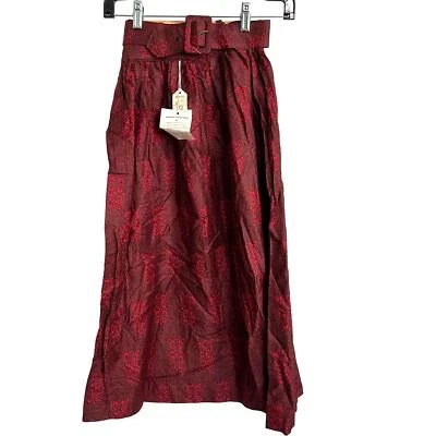 Vintage Red Black 100% Cotton A-Line Skirt With Belt 22" Waist NOSWT - Image 1 of 4