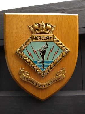 Vintage Cable Ship Mercury Royal Navy Crested Shield Plaque - Image 1 of 4