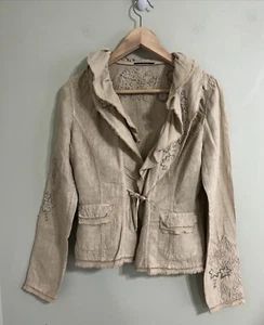 Elie Tahari S Arden Linen jacket floral embroidered tie waist Layered - Picture 1 of 14