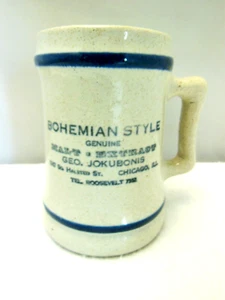VTG STONEWARE MUG ADVERTISING BOHEMIAN STYLE MALT EXTRACT GEO. JOKUBONIS CHICAGO - Picture 1 of 9