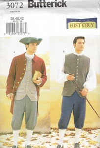 Butterick 3072 Colonial Coat Hat Vest Shirt Men's size 38-42 Sewing Pattern - Picture 1 of 2