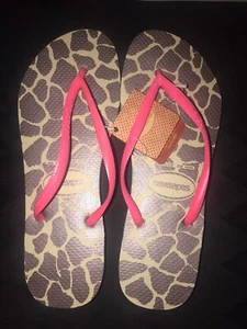 Havaianas Women's Bright Pink Brown Giraffe Flip Flops New Sz 11/12W - Picture 1 of 12