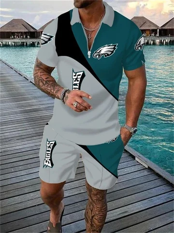Philadelphia Eagles Tracksuit 2 Piece 3D Print Zip-up T-Shirts Shorts Trunks Set Cover