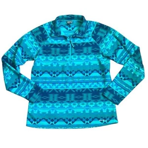 Eddie Bauer Sweatshirt Women’s L Green Blue Quest Aztec Print Fleece 1/4 Zip - Picture 1 of 8