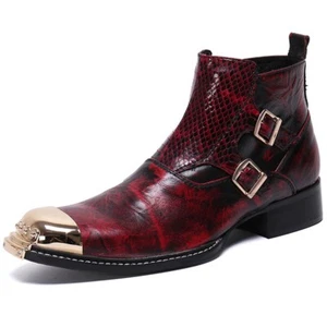 Neu Herren Leder Stiefeletten Motorrad Stiefel Westernstiefel Schwarz Rot - Bild 1 von 18