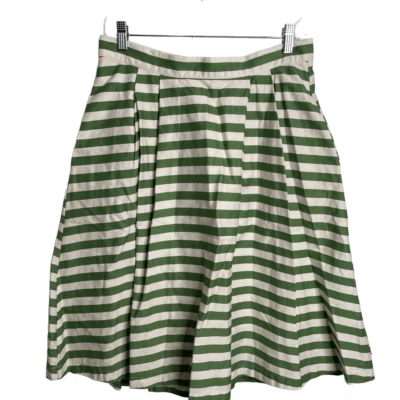 Modcloth Womens Dusk and Stunner Full Skirt L Green White Stripe Retro Twee - Image 1 of 4