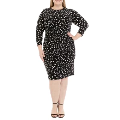 NUEVO VESTIDO DE CARRERA ANNE KLEIN NEGRO BLANCO POLKA PLISADO FUNDA TALLA 1X PLUS $109 Foto 1 de 4