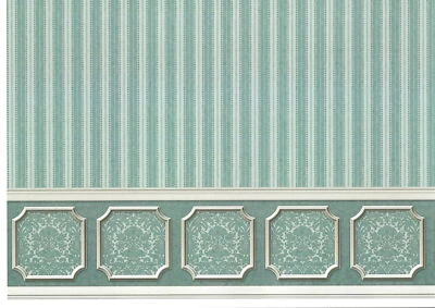 ITSY BITSY MINI Dollhouse Wallpaper Blue Green Teal Striped Annabelle 1:12 Scale Itsy Bitsy 2604