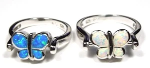 Reversible Blue & White Fire Opal Solid 925 Sterling Silver Butterfly Ring 6 - 9 - Picture 1 of 4