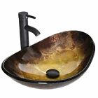 Bathroom Vessel Sink Tempered Glass Basin Bowl ORB Faucet Pop Drain Combo Set