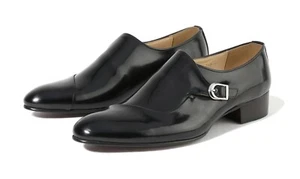 Zapatos sin cordones Firenze Atelier para hombre con punta puntiaguda de cuero negro con correa de monje individual - Imagen 1 de 11