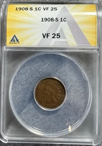 1908-S Indian Head Cent Penny 1C ~ San Francisco ~ ANACS VF25 Nice Coin - Picture 1 of 4