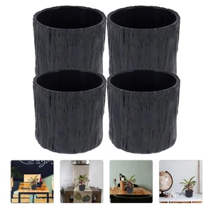Maceta de madera simulada de 4 piezas maceta de corteza imitada maceta de cactus - Imagen 1 de 12