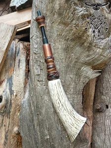TURKEY CALL, "TRUMPET YELPER" BLACK ELK ANTLER , OSAGE AND MAMMOTH IVORY - Picture 1 of 6