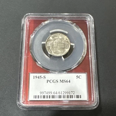 Moeda não circulada 1945-S Jefferson prata níquel PCGS MS64 classificação Estados Unidos  - Imagem 1 de 2