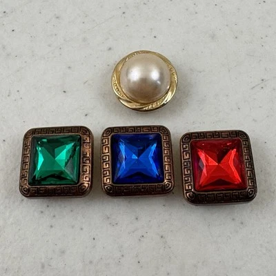 Mixed Lot Of 4 Gold / Bronze Tone Button Covers Red, Green , Blue, Pearl - Image 1 of 4