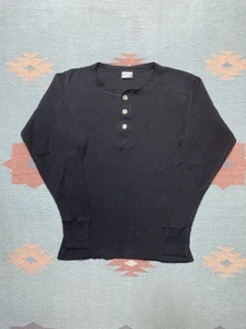 Vintage waffle knit thermal shirt henley black goth grunge cotton adult small - Picture 1 of 6