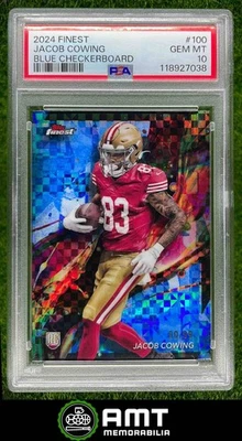 118927038 2024 Topps Finest Jacob Cowing Blue Checkerboard 80/99 49ers PSA 10 RC - Image 1 of 3