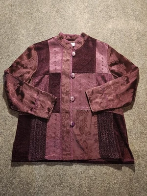 COLDWATER CREEK Jacket Women 1X Purple Patchwork Chenille Floral Boho VTG - Image 1 of 4