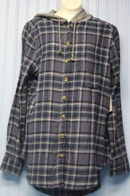 Túnica de flanela Sonoma azul marinho xadrez 100% algodão com capuz cinza P nova com etiquetas - Imagem 1 de 3