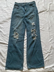 Hollister Distressed Wide Leg Jeans Womens 1L  25-33 Blue Light Wash No Tag - Picture 1 of 9