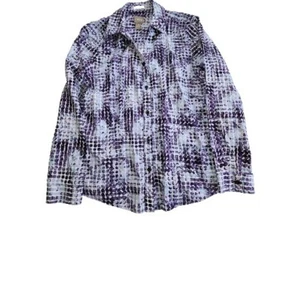 Chicos Women’s Blouse Sz 1 Taylored Beautiful Purple Tones Wrinkle Resistant - Picture 1 of 12