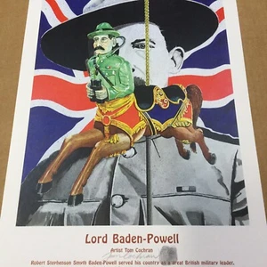 Póster Boy Scout Lord Baden-Powell firmado por el artista Tom Cochran 18" x 12" - Imagen 1 de 4