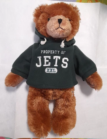 (2) NY Football Jets Property Green Hoodie 19" Teddy Bear & Ty Beanie Ballz Lot Cover