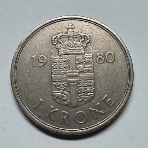 1980 Denmark 1 Krone - Beautiful Coin - #B-038 - Picture 1 of 2