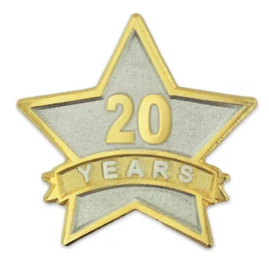 PinMart's 20 Year Service Award Star Corporate Recognition Dual Plated Lapel Pin - Picture 1 of 3