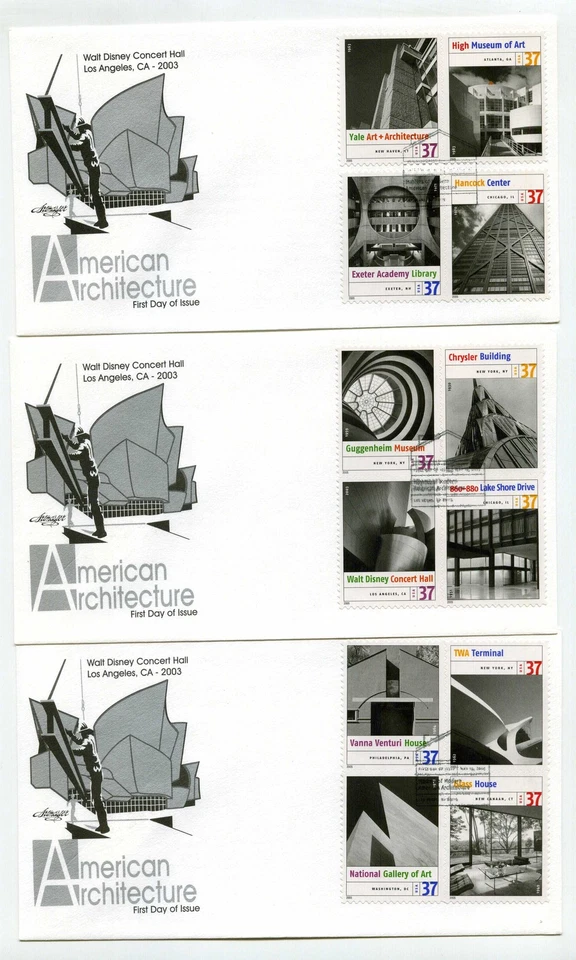 3910 American Architecture set of 12 on three Artmaster FDCs - Image 1 of 1