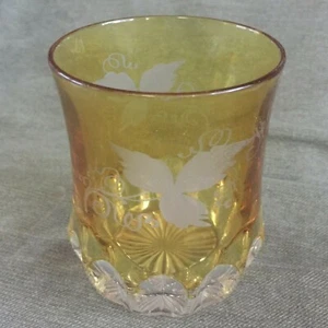 EAPG - Duncan's Sons Etched No. 2005 Zipper Slash TUMBLER w/ Amber Staining - Picture 1 of 3