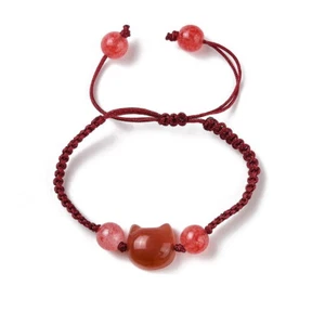 filigranes Armband Makramee bordeauxrot Katzenkopf Katze verstellbar NEU - Bild 1 von 4