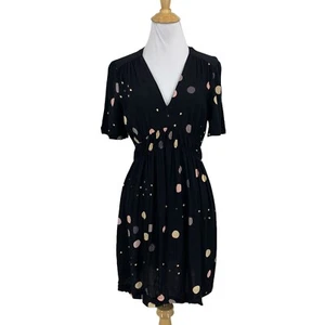 HD in Paris Dress Womens 8 Black Polka Dot Felicity Empire Waist Anthropologie - Picture 1 of 15