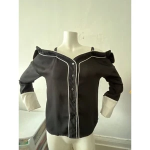 AXAX Sz Small off the shoulder mod preppy black white contrast piping sailor top - Picture 1 of 18