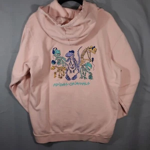 Adidas Originals Hoodie Womens M Pink Pullover Sweater Hooded Dinosaurs Music - Picture 1 of 14
