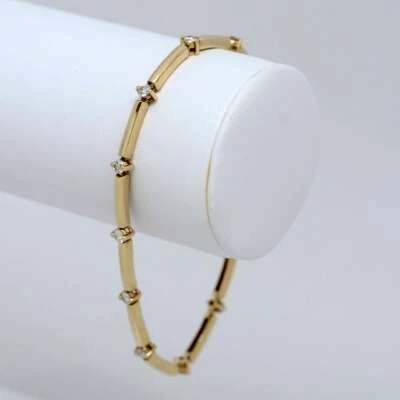 Diamond Bar Link Bracelet in Solid Yellow 14 Karat Yellow Gold Finish SWBR-074 - Image 1 of 4