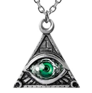 Green Eye of Providence Pendant Necklace Boxed Gothic Illuminati Alchemy England - Picture 1 of 7