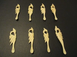 8-WATER BUFFALO BONE BALI MEASURE MINI SPOON BLUE EGRET HERON SEABIRD CHARM-NR - Picture 1 of 6