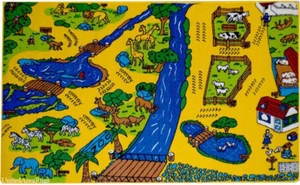 3x5  Educational Rug Kids ZOO Sheep Zebra Giraffe Cow Horse Moses Chicken Farm   - Picture 1 of 1